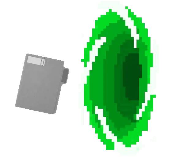 A client file being pulled into a green pixel portal