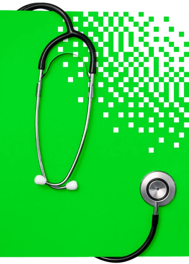 A stethoscope on a green panel, checking the website like a health check
